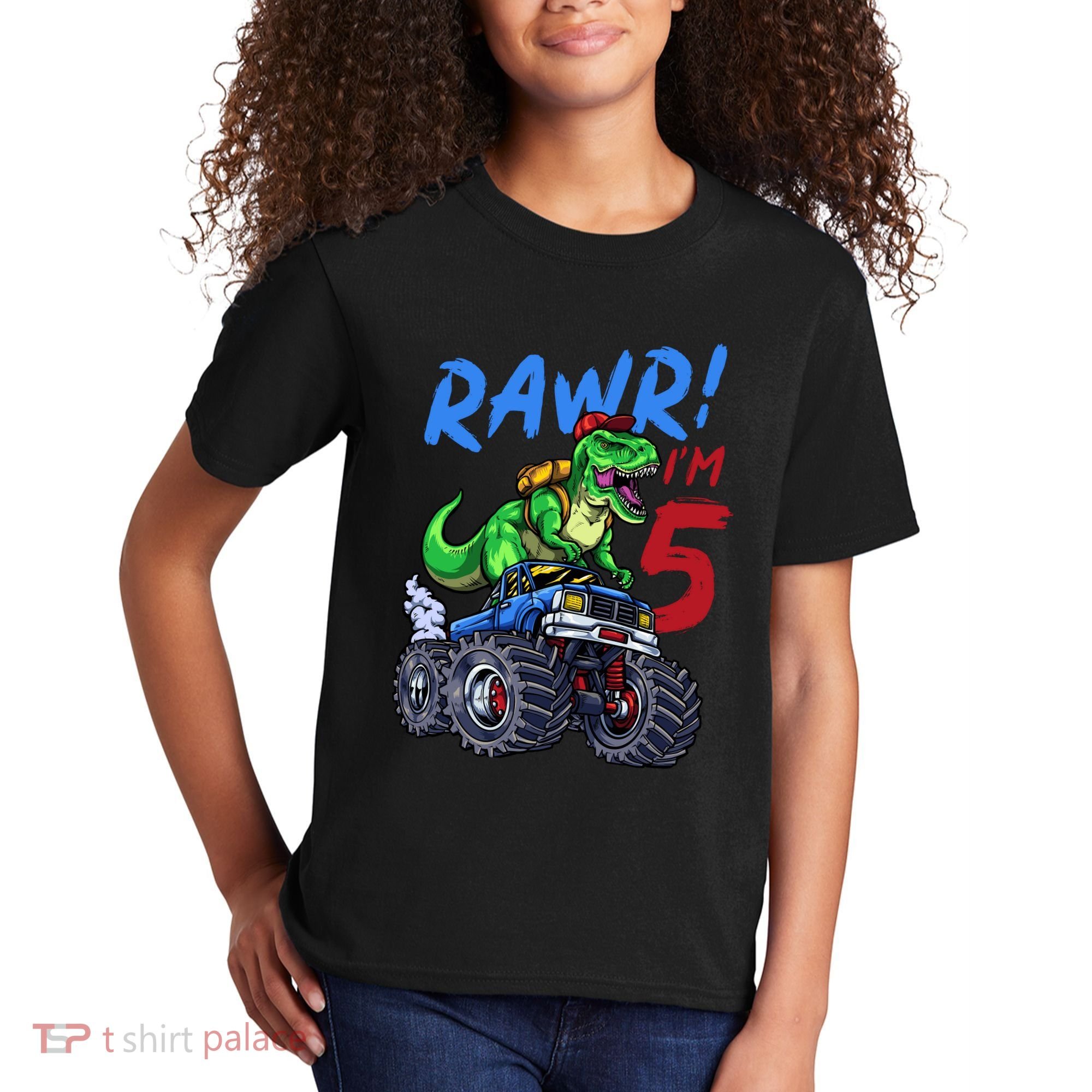 5th Birthday I’M 5 Dinosaur T Rex Monster Truck Kids T-Shirt