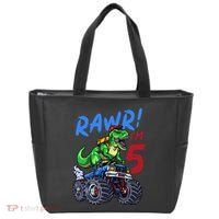 5th Birthday I’M 5 Dinosaur T Rex Monster Truck Tote Bag thumb 0