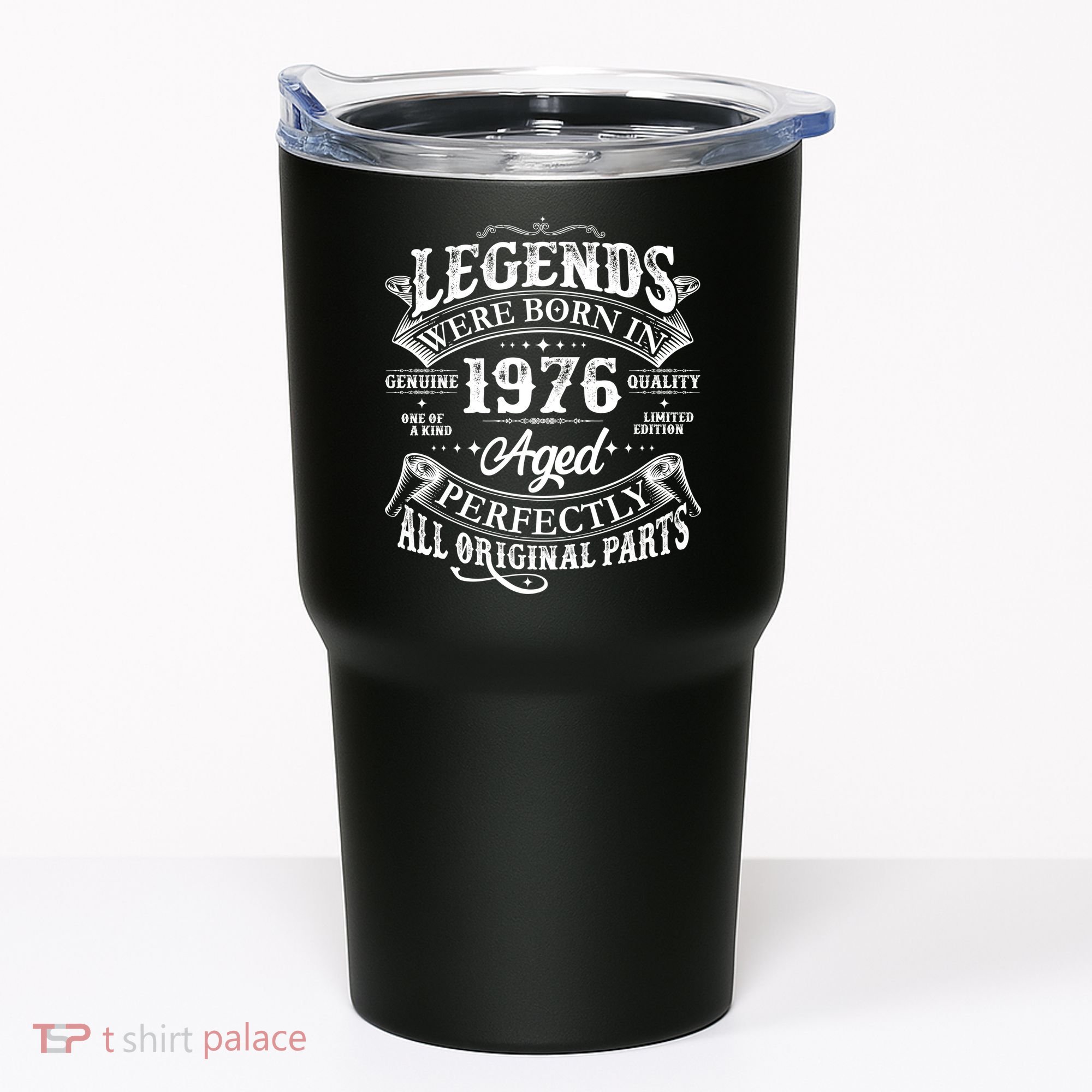 50th Birthday Legends Were Born In 1976 Age Perfectly Vintage Scroll  Tumbler