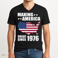 50th Birthday Making American Great Since 1976 V-Neck T-Shirt thumb 2