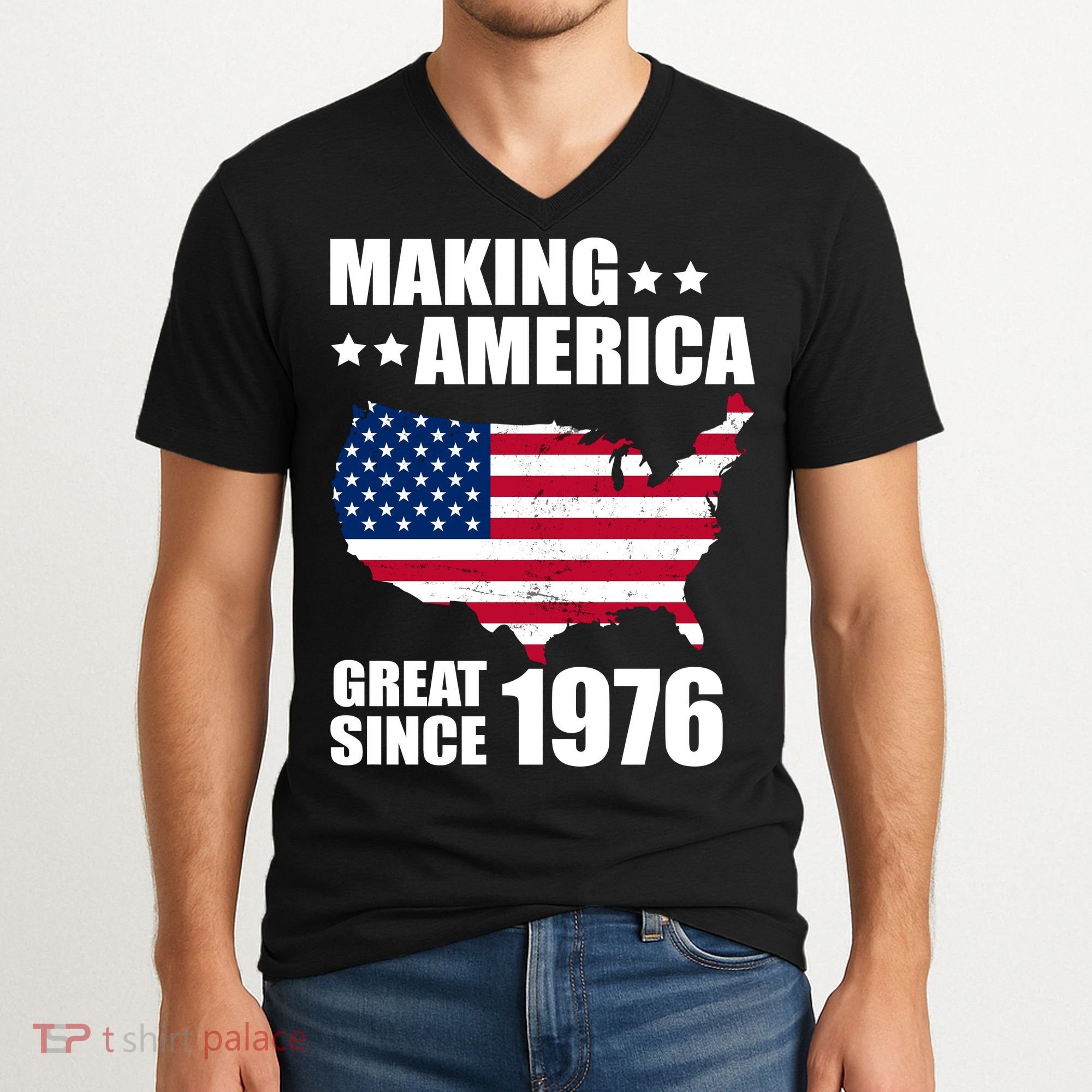 50th Birthday Making American Great Since 1976 V-Neck T-Shirt