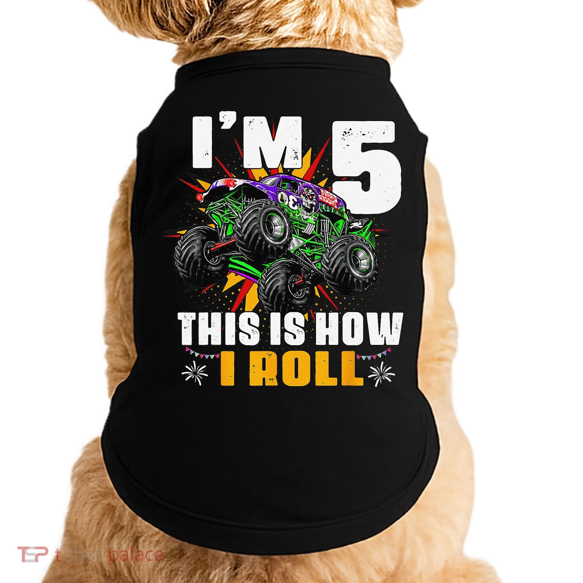 5th Birthday Monster Truck Rule JAM Five Years Doggie Tank