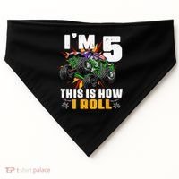 5th Birthday Monster Truck Rule JAM Five Years USA-Made Doggie Bandana thumb 0