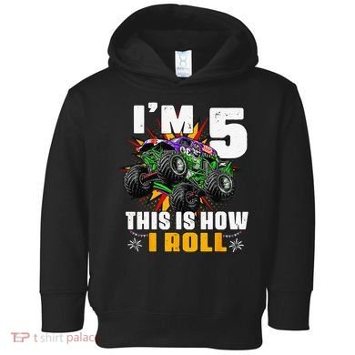 5th Birthday Monster Truck Rule JAM Five Years Toddler Hoodie