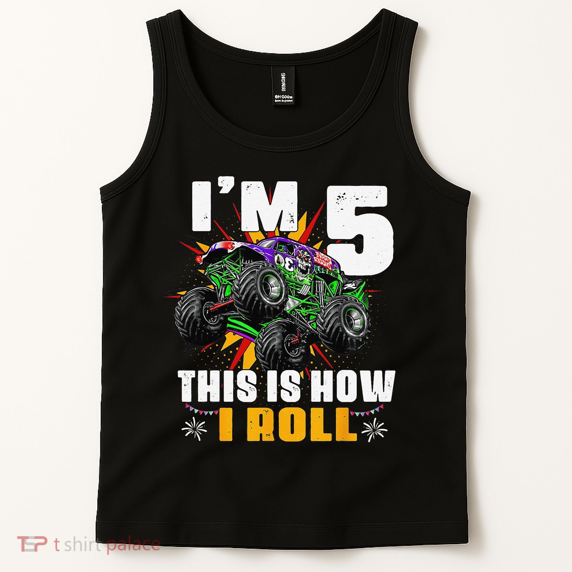5th Birthday Monster Truck Rule JAM Five Years Tank Top
