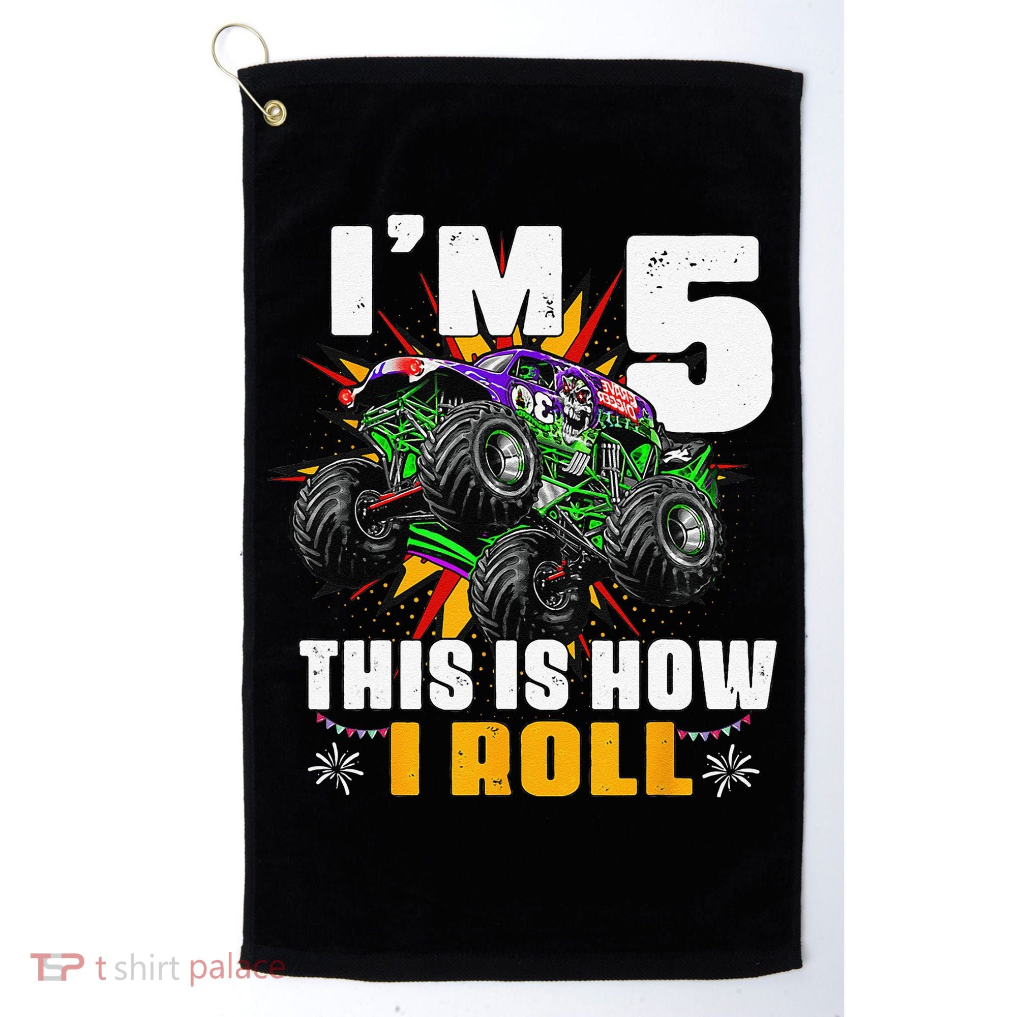 5th Birthday Monster Truck Rule JAM Five Years Golf Towel