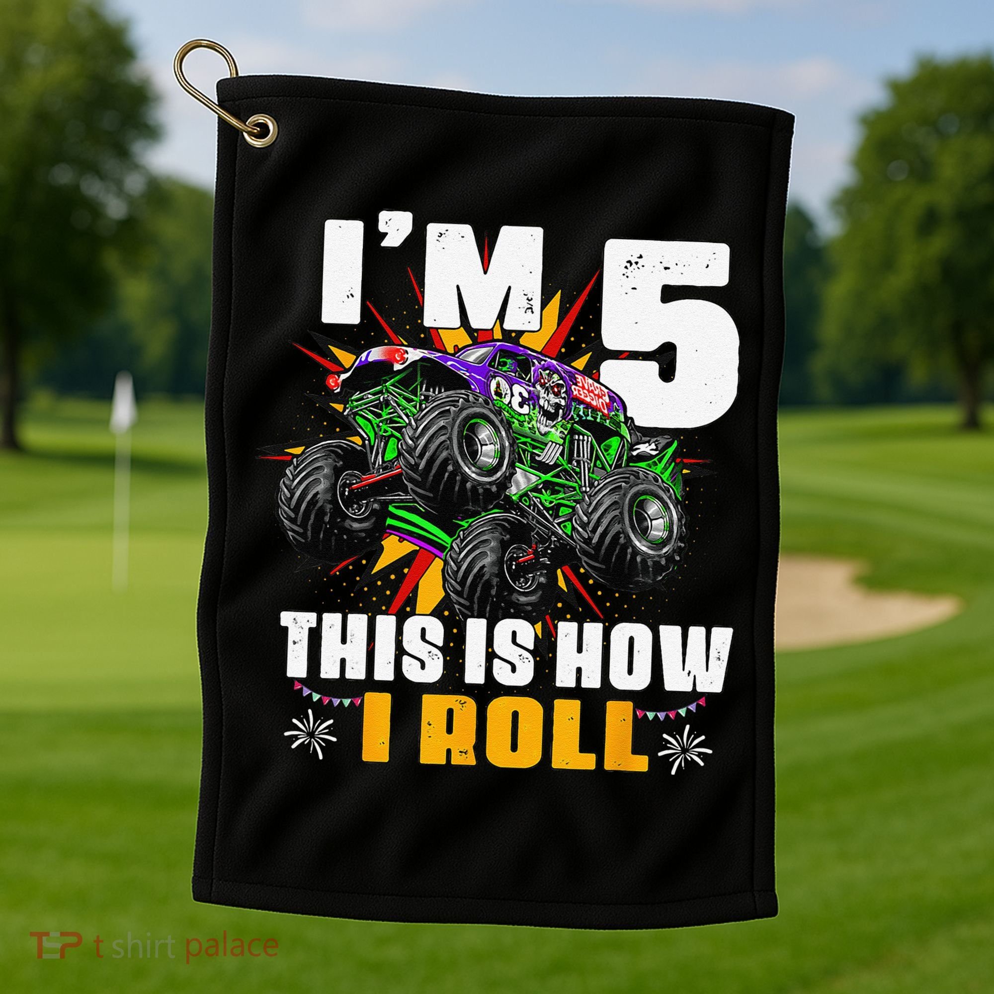 5th Birthday Monster Truck Rule JAM Five Years Golf Towel