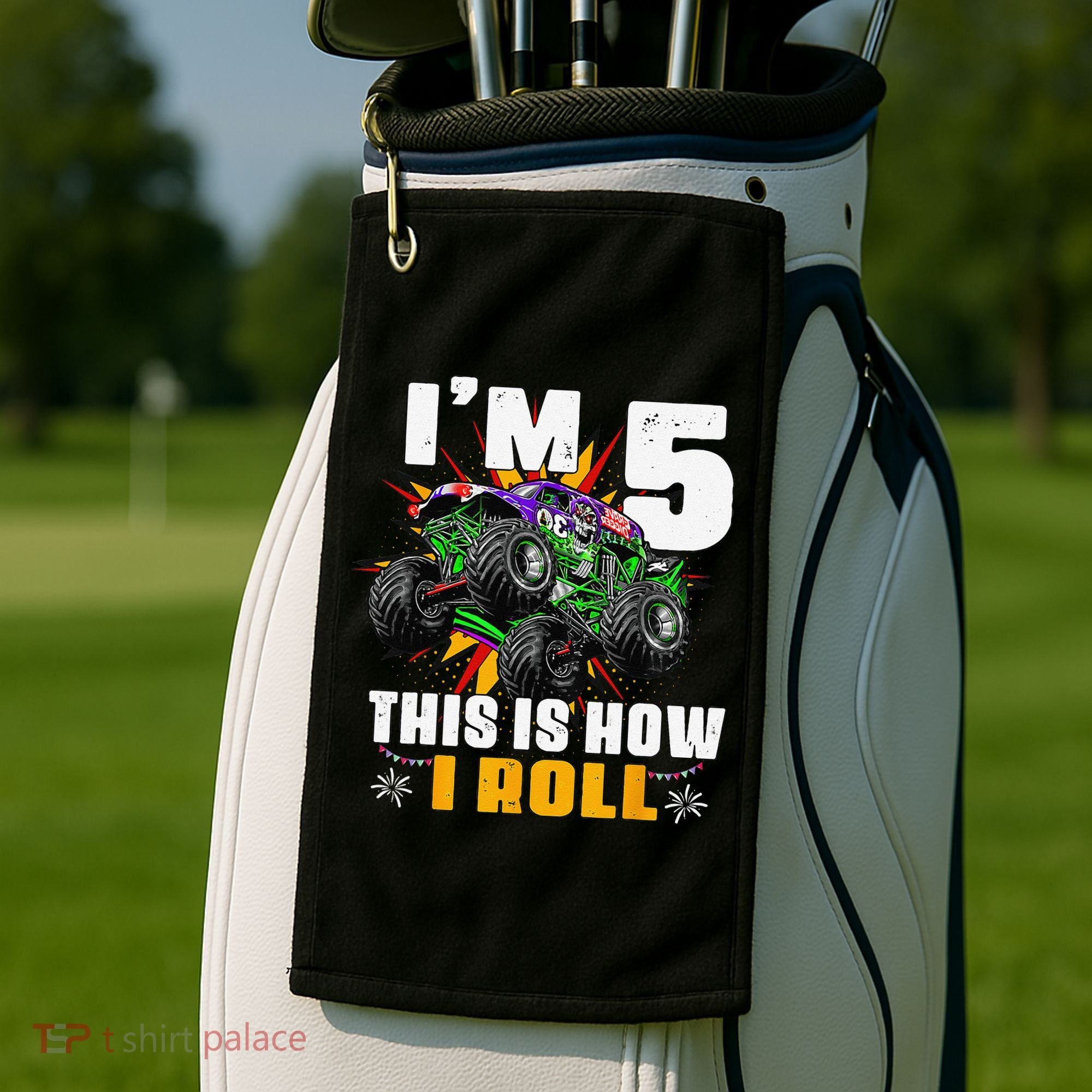 5th Birthday Monster Truck Rule JAM Five Years Golf Towel