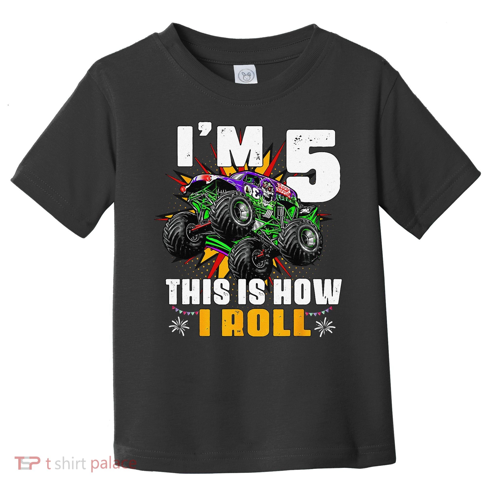 5th Birthday Monster Truck Rule JAM Five Years Toddler T-Shirt