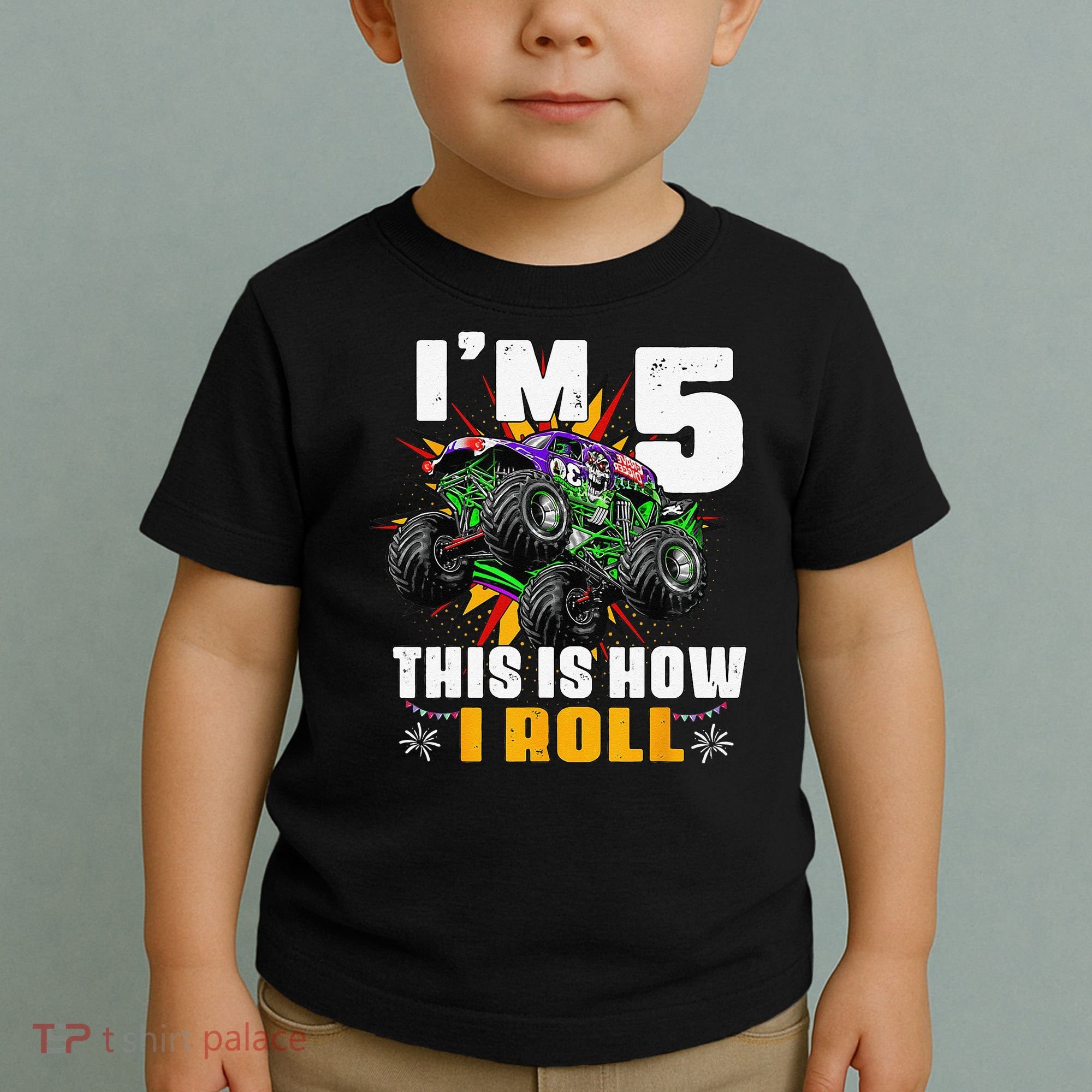 5th Birthday Monster Truck Rule JAM Five Years Toddler T-Shirt