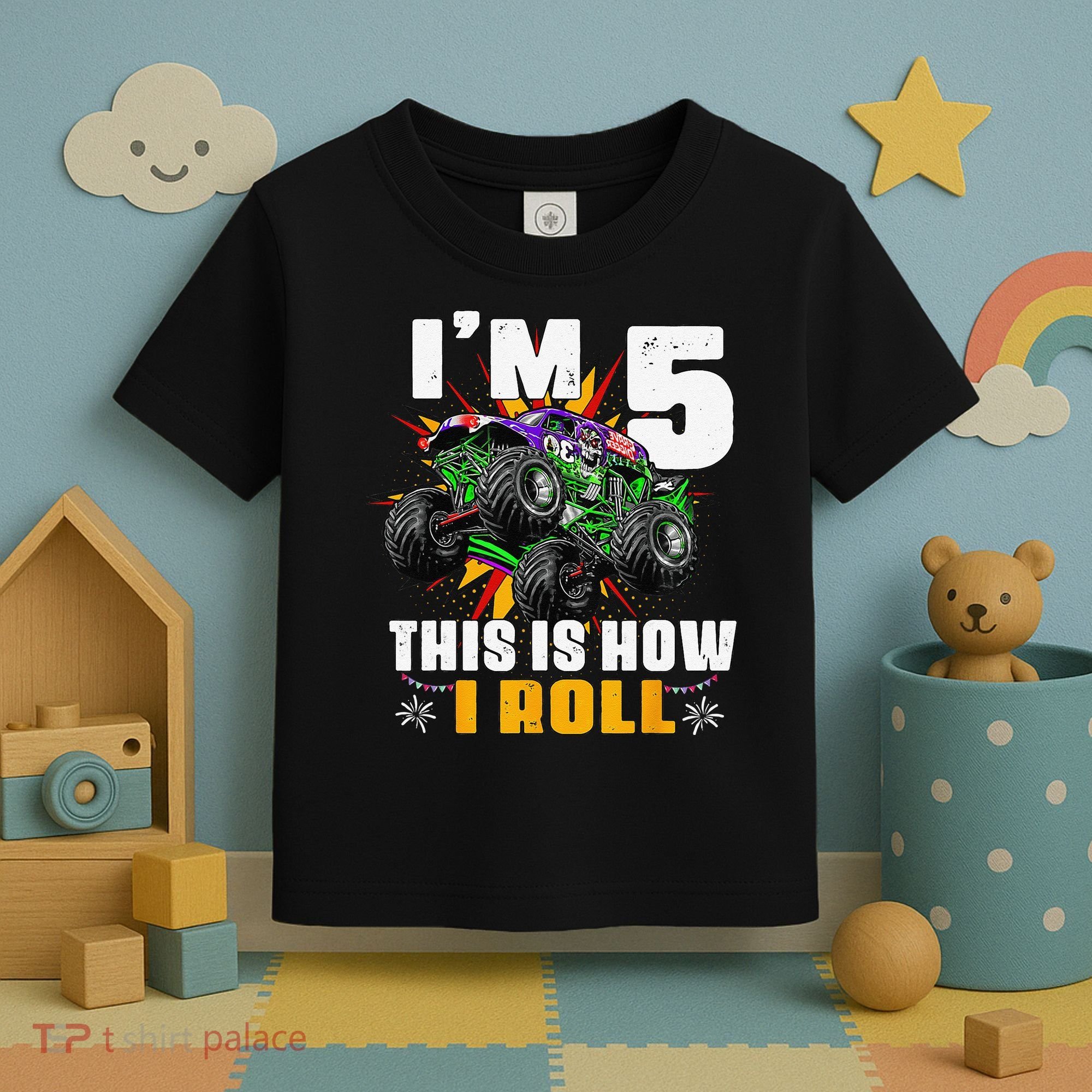 5th Birthday Monster Truck Rule JAM Five Years Toddler T-Shirt