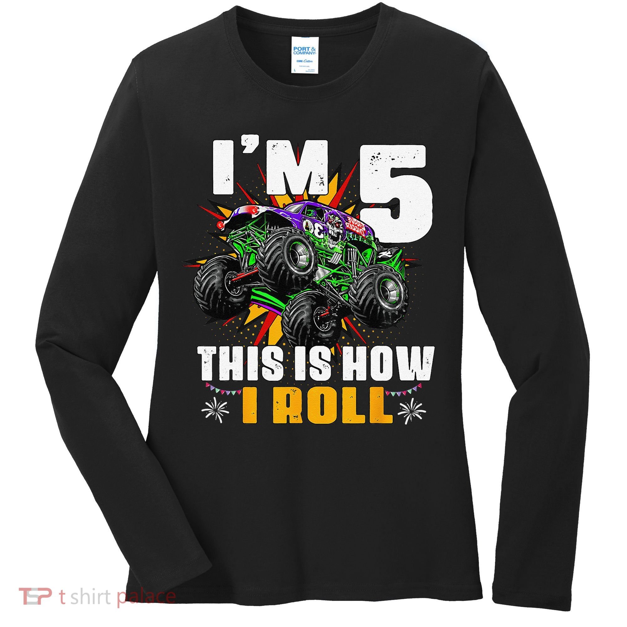 5th Birthday Monster Truck Rule JAM Five Years Women's Long Sleeve Shirt