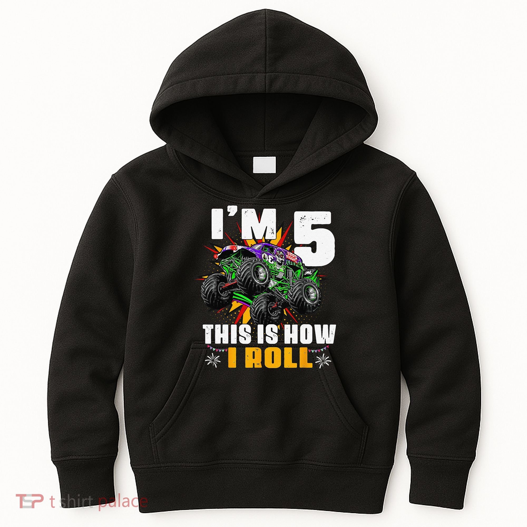 5th Birthday Monster Truck Rule JAM Five Years Kids Hoodie
