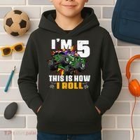 5th Birthday Monster Truck Rule JAM Five Years Kids Hoodie thumb 2