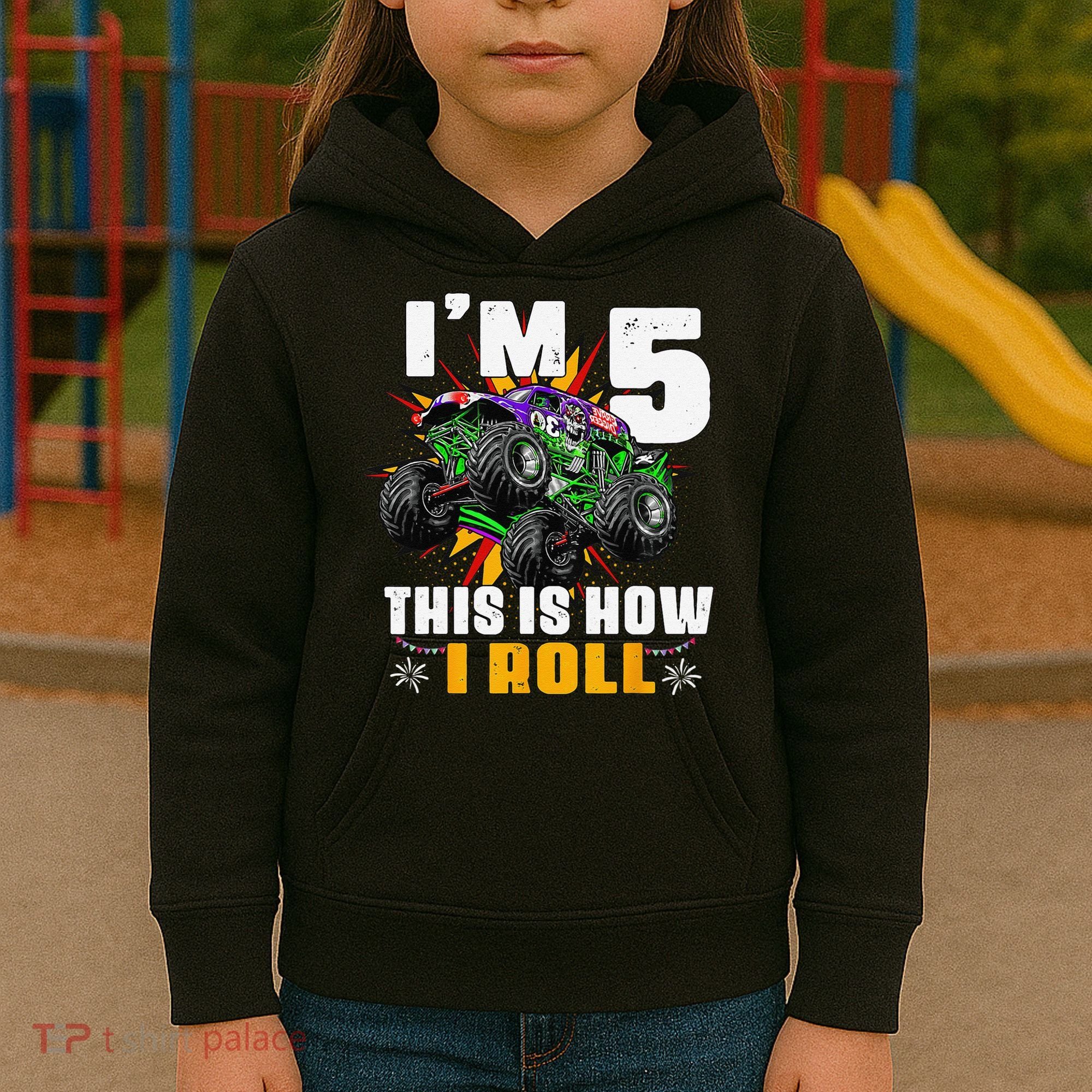 5th Birthday Monster Truck Rule JAM Five Years Kids Hoodie
