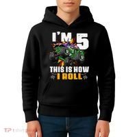 5th Birthday Monster Truck Rule JAM Five Years Kids Hoodie thumb 4