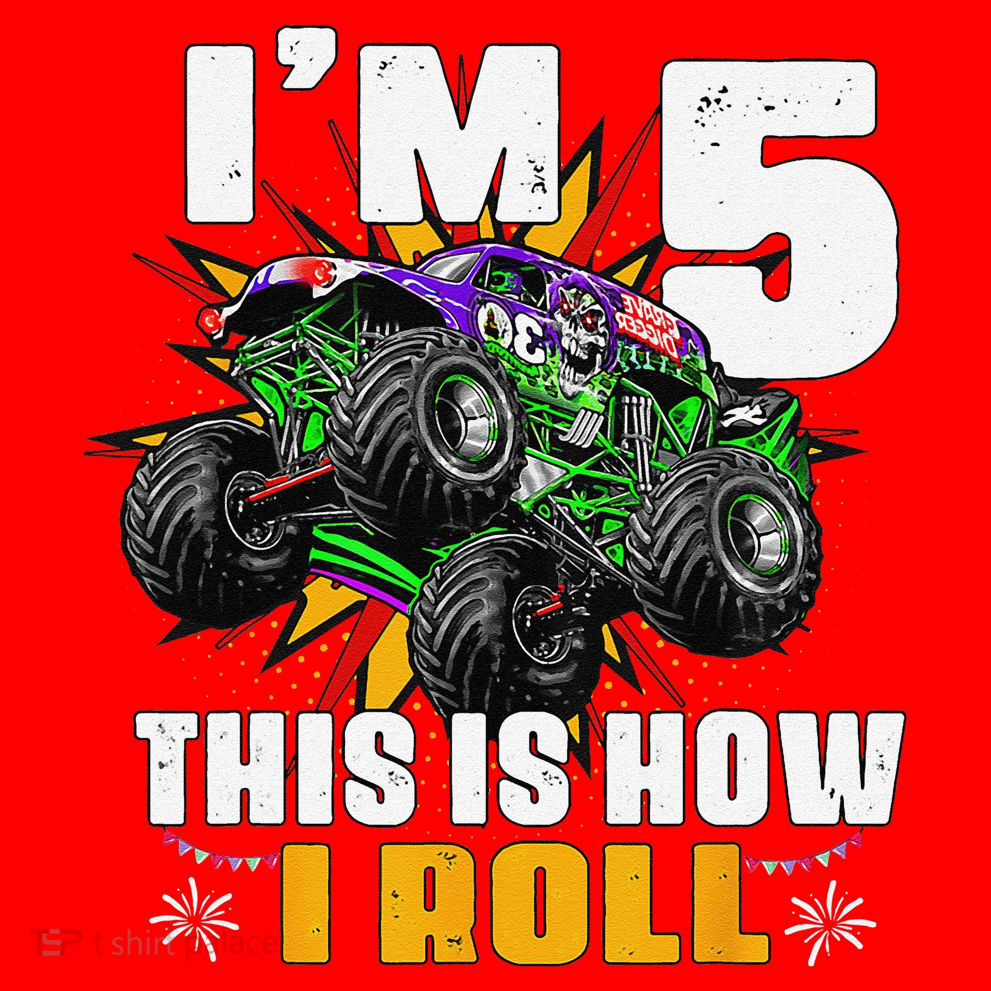 5th Birthday Monster Truck Rule JAM Five Years Santa Hat