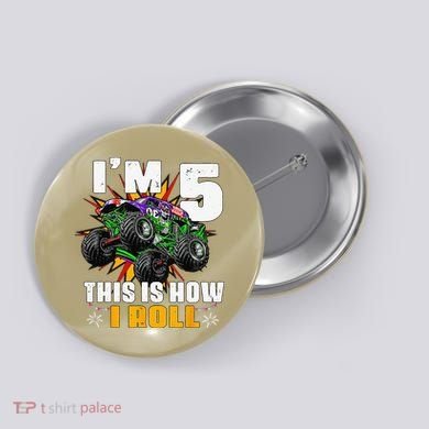 5th Birthday Monster Truck Rule JAM Five Years Button