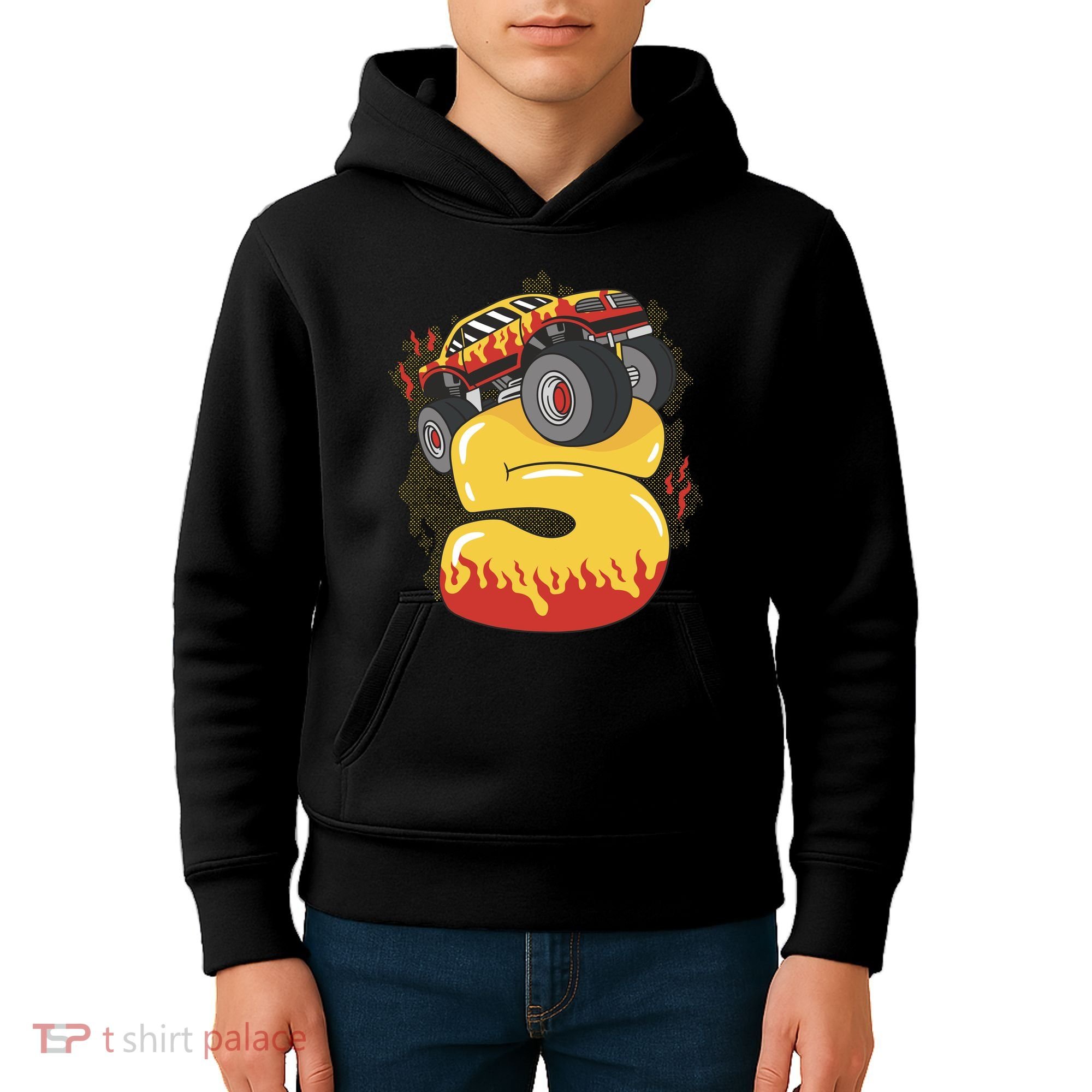 5th Birthday Monster Truck Kids Hoodie