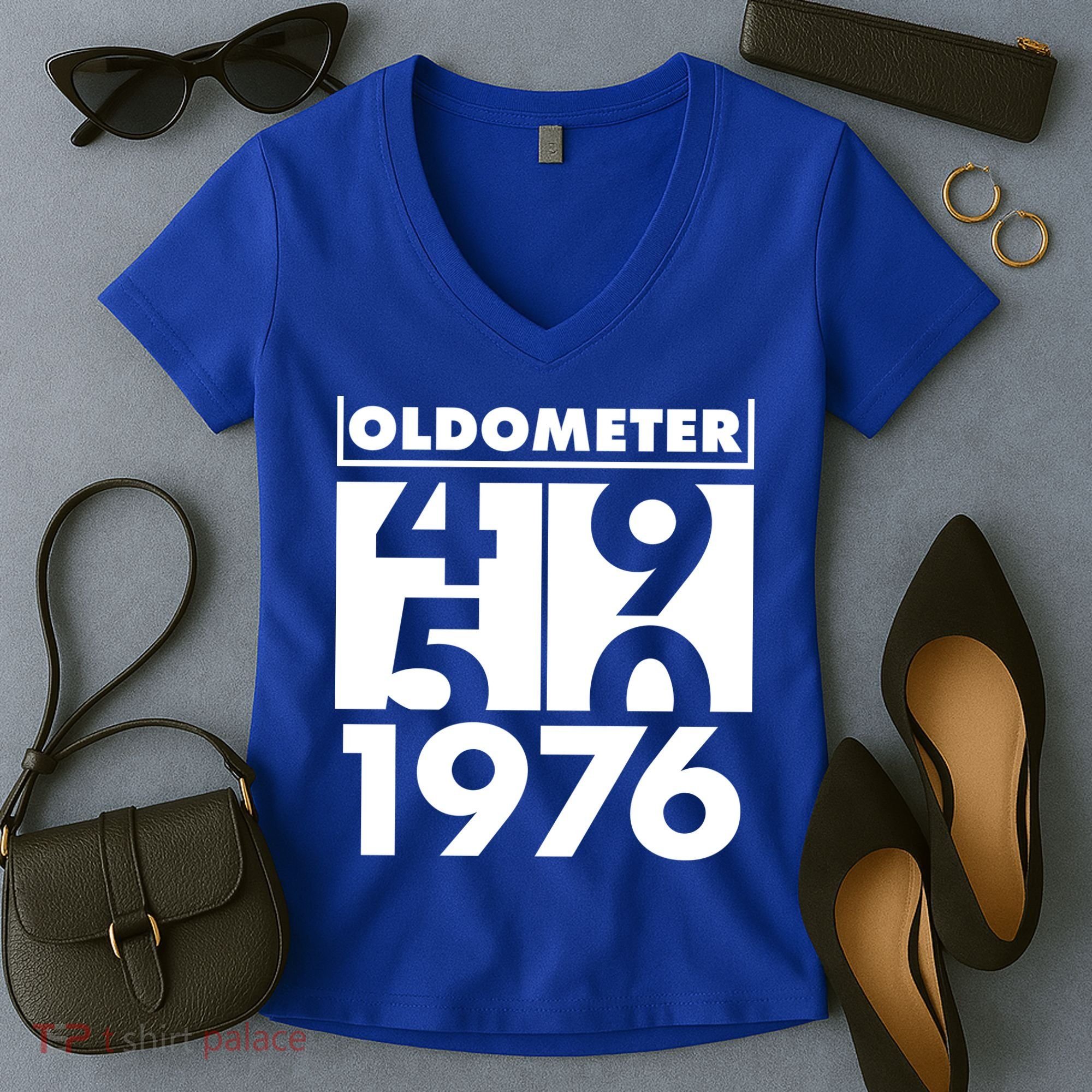 50th Birthday Oldometer 1976 Women's V-Neck T-Shirt