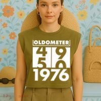 50th Birthday Oldometer 1976 Garment-Dyed Women's Muscle Tee thumb 4