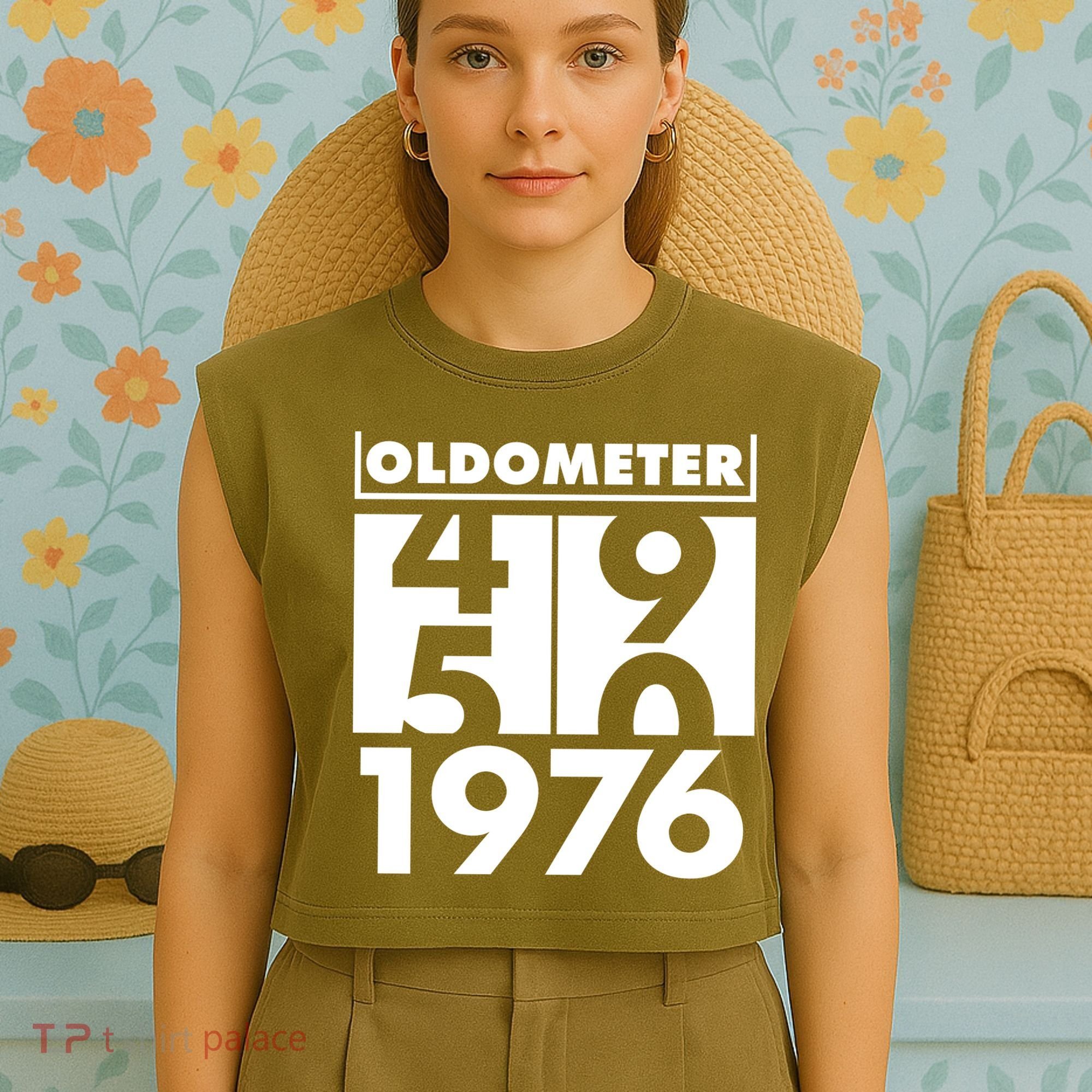 50th Birthday Oldometer 1976 Garment-Dyed Women's Muscle Tee