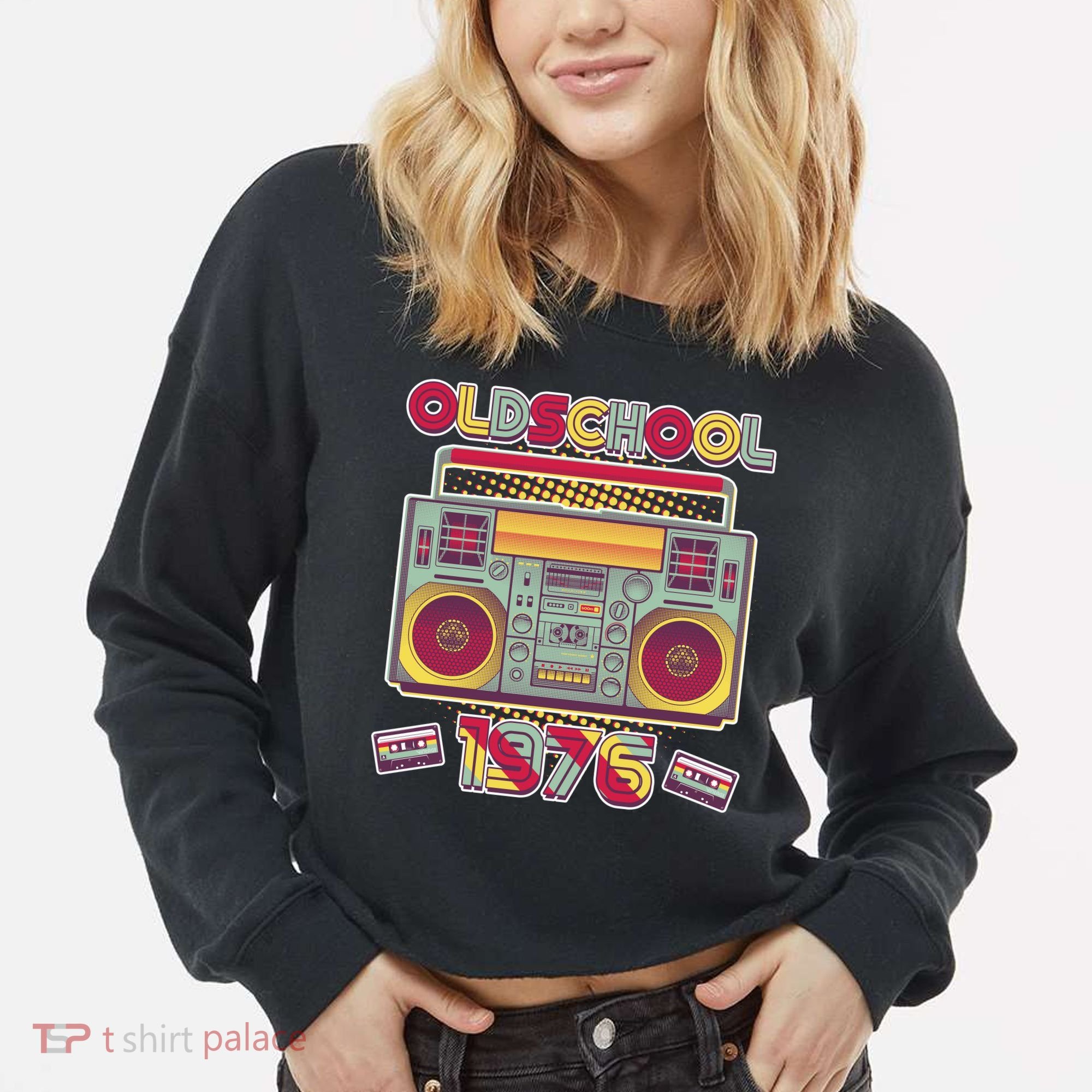 50th Birthday Oldschool Boombox 1976 Cropped Pullover Crew