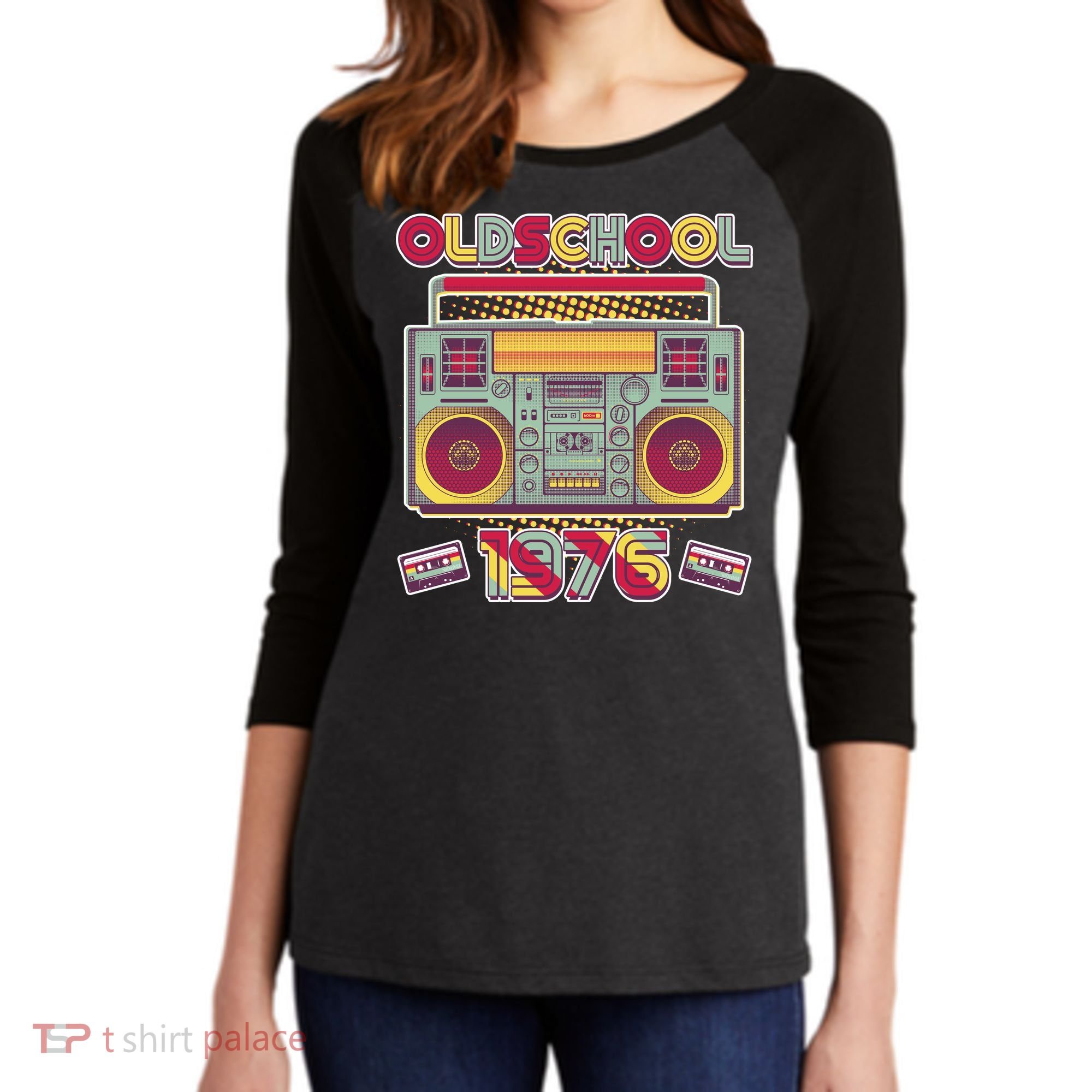 50th Birthday Oldschool Boombox 1976 Women's Tri-Blend 3/4-Sleeve Raglan Shirt