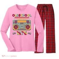 50th Birthday Oldschool Boombox 1976 Women's Long Sleeve Flannel Pajama Set  thumb 0