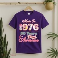 50th Birthday Pink Floral Made In 1956 Years Of Being Awesome T-Shirt thumb 2