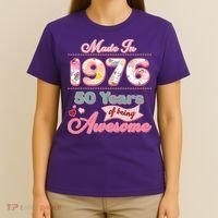 50th Birthday Pink Floral Made In 1956 Years Of Being Awesome T-Shirt thumb 4