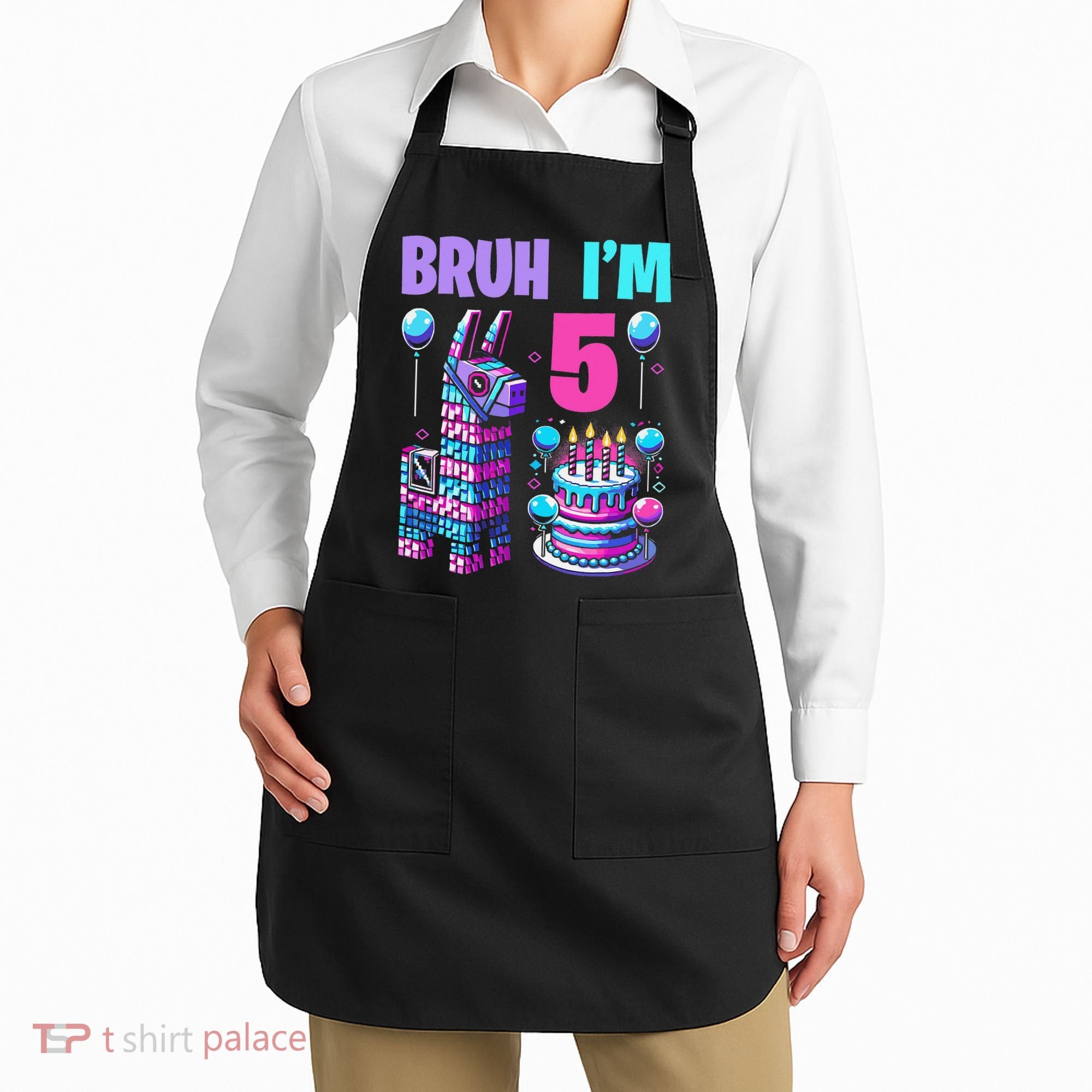 5th Birthday Party Llama Pinata Girl Bruh Im 5 Apron