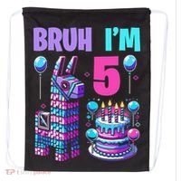 5th Birthday Party Llama Pinata Girl Bruh Im 5 Drawstring Bag thumb 0