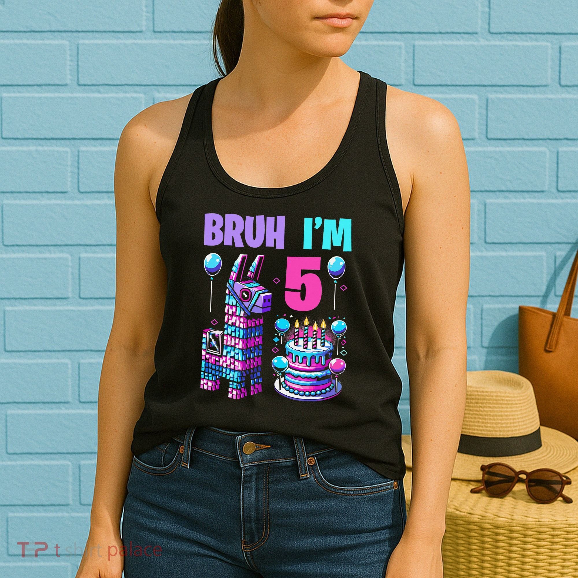 5th Birthday Party Llama Pinata Girl Bruh Im 5 Women's Tank Top