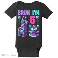 5th Birthday Party Llama Pinata Girl Bruh Im 5 Baby Bodysuit thumb 0