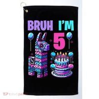 5th Birthday Party Llama Pinata Girl Bruh Im 5 Golf Towel thumb 0