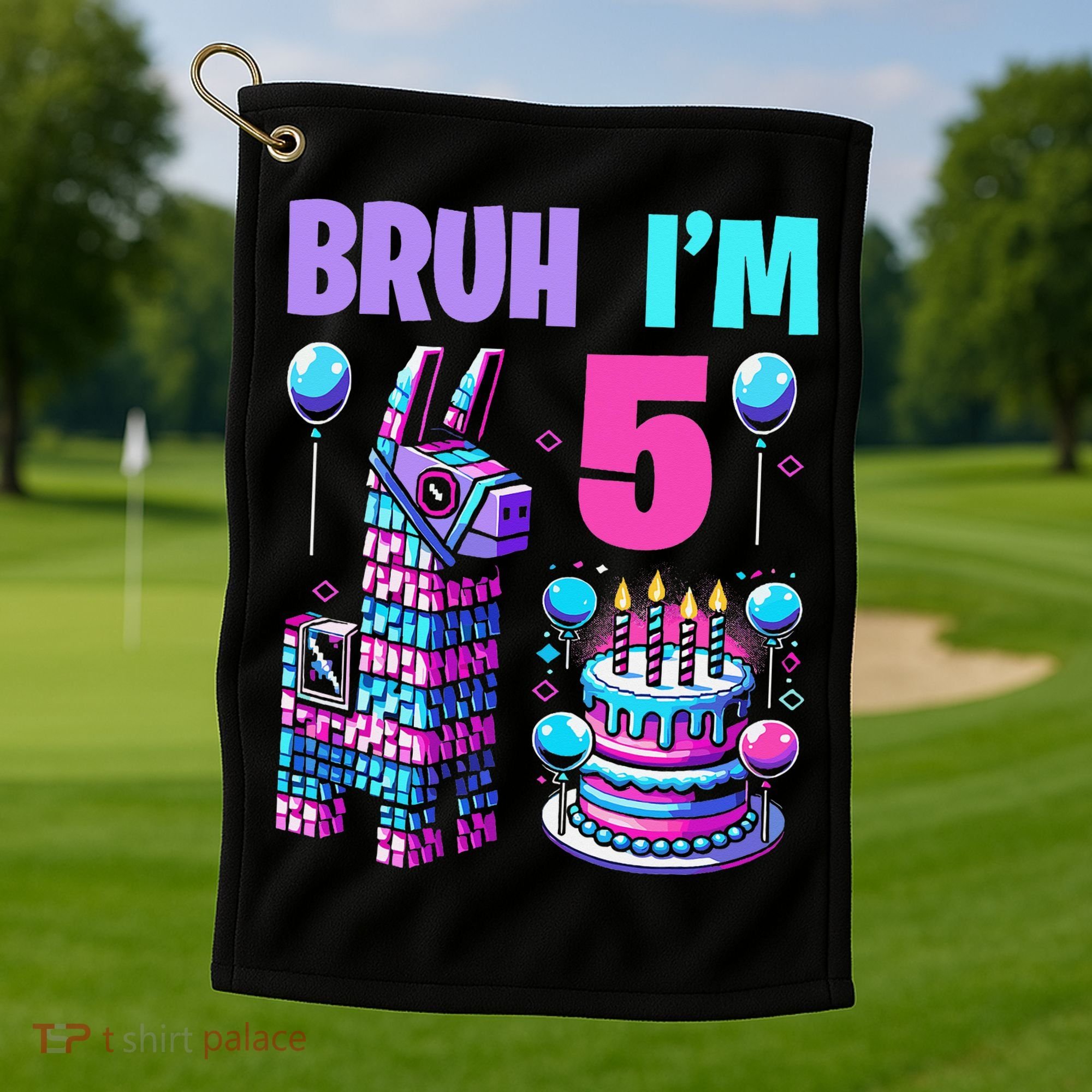 5th Birthday Party Llama Pinata Girl Bruh Im 5 Golf Towel