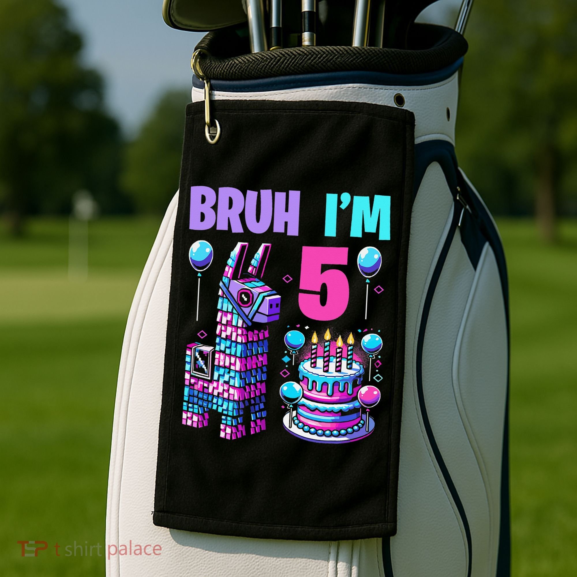 5th Birthday Party Llama Pinata Girl Bruh Im 5 Golf Towel