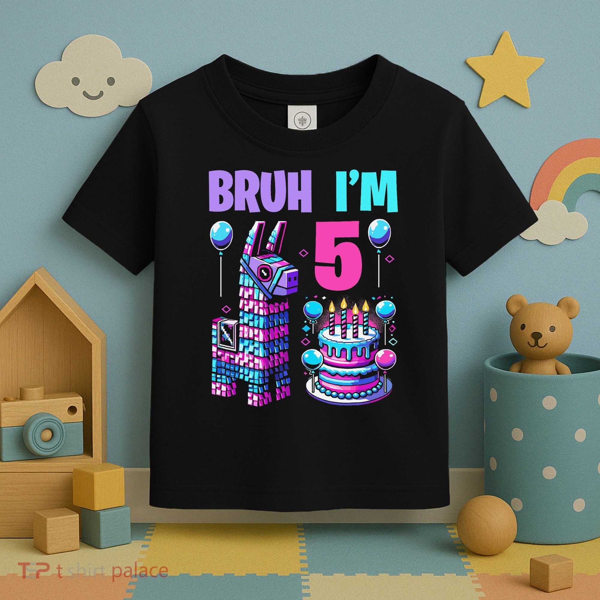 5th Birthday Party Llama Pinata Girl Bruh Im 5 Toddler T-Shirt