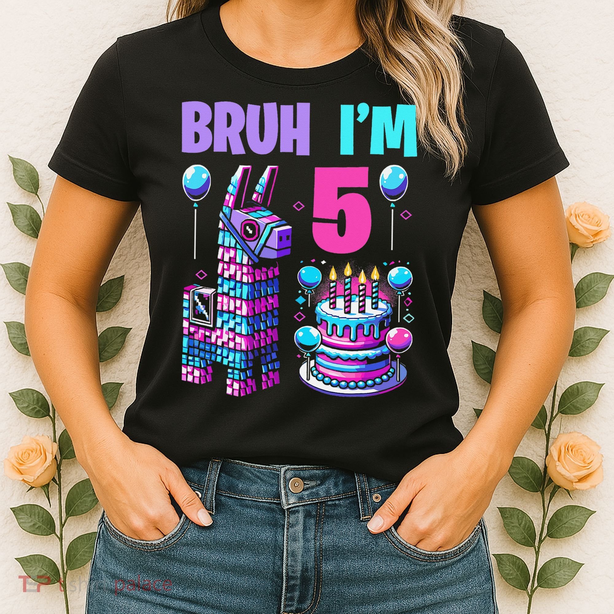 5th Birthday Party Llama Pinata Girl Bruh Im 5 Women's T-Shirt
