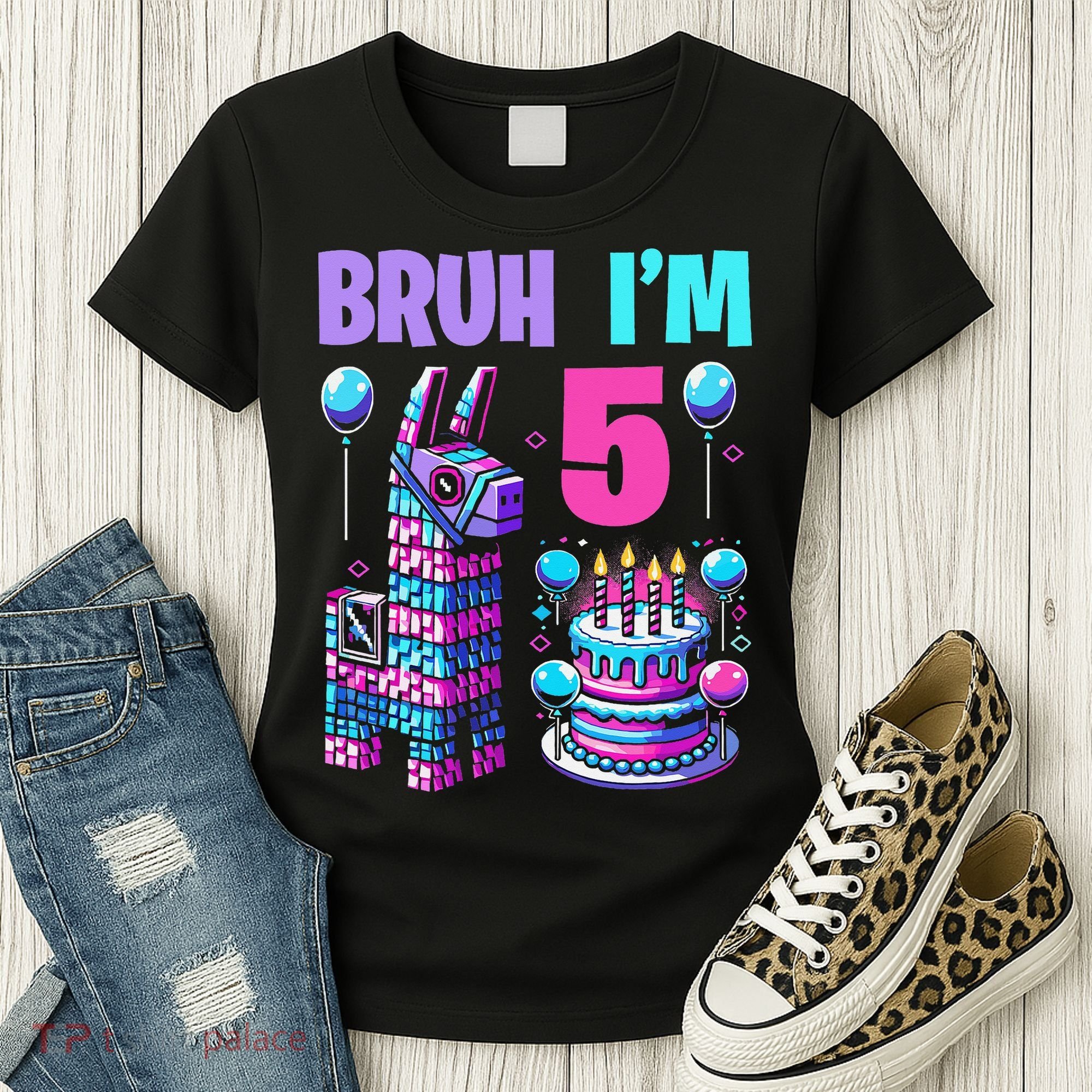5th Birthday Party Llama Pinata Girl Bruh Im 5 Women's T-Shirt