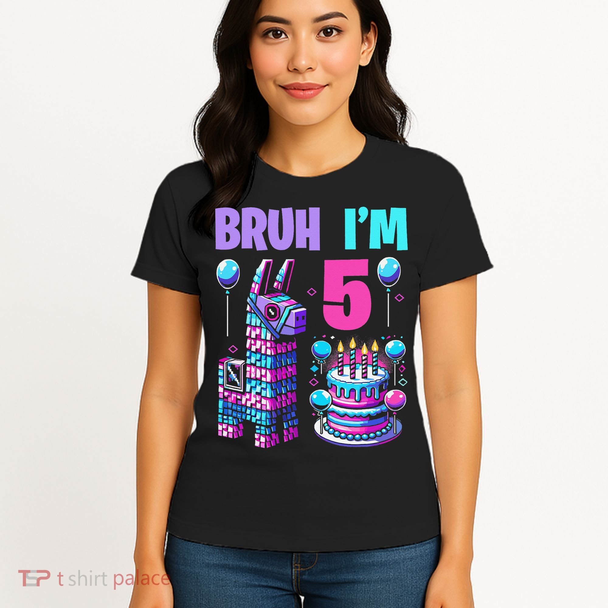 5th Birthday Party Llama Pinata Girl Bruh Im 5 Women's T-Shirt