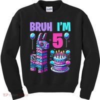 5th Birthday Party Llama Pinata Girl Bruh Im 5 Kids Sweatshirt thumb 0