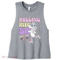 50th Birthday Roller Skate Party Unicorn Retro 90s Skating Women's Racerback Cropped Tank thumb 0