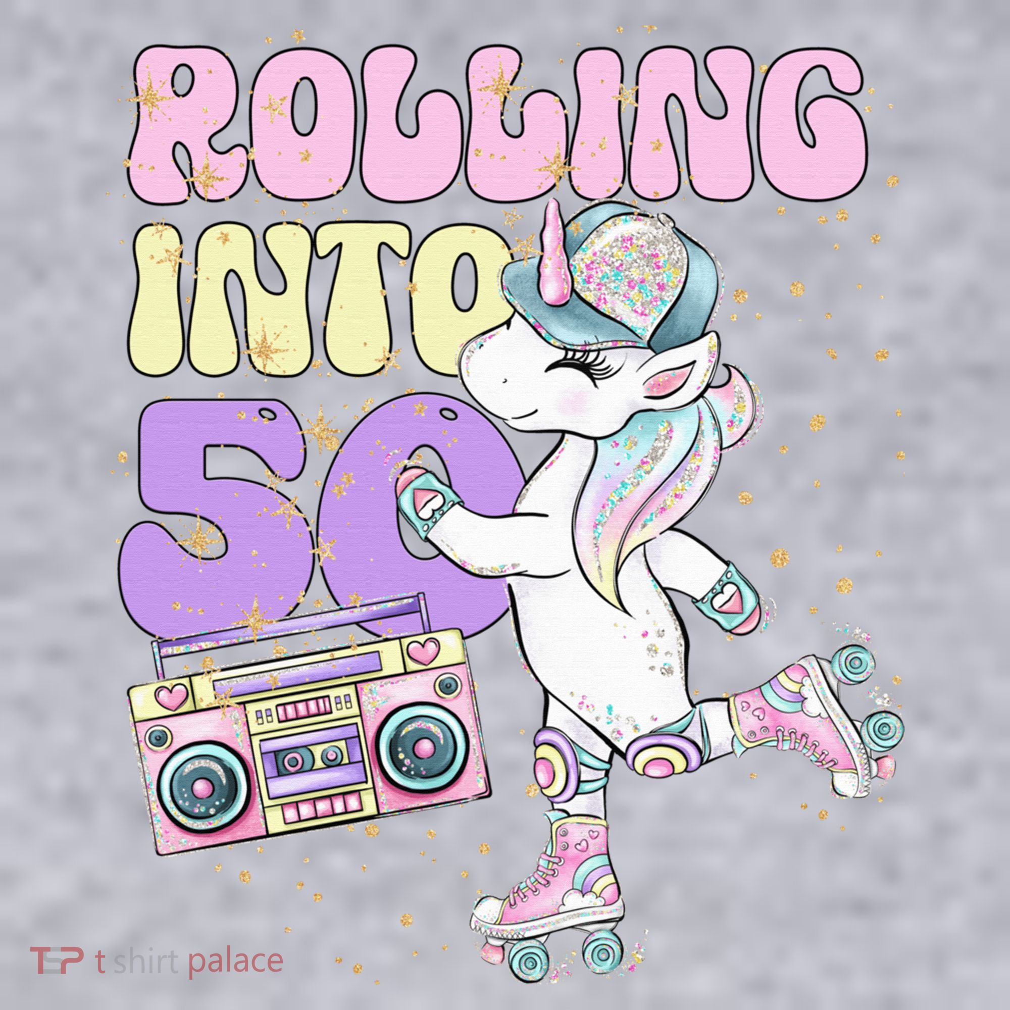 50th Birthday Roller Skate Party Unicorn Retro 90s Skating Women's Racerback Cropped Tank