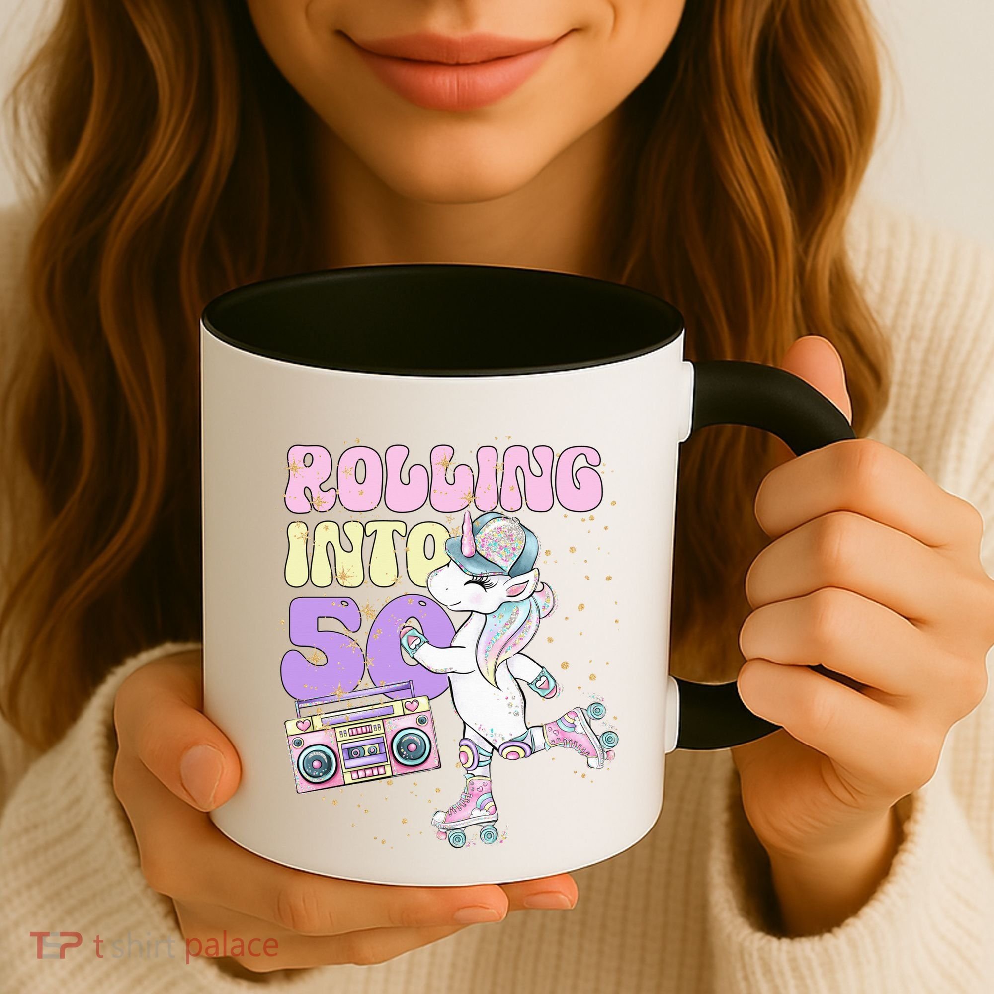 50th Birthday Roller Skate Party Unicorn Retro 90s Skating Coffee Mug