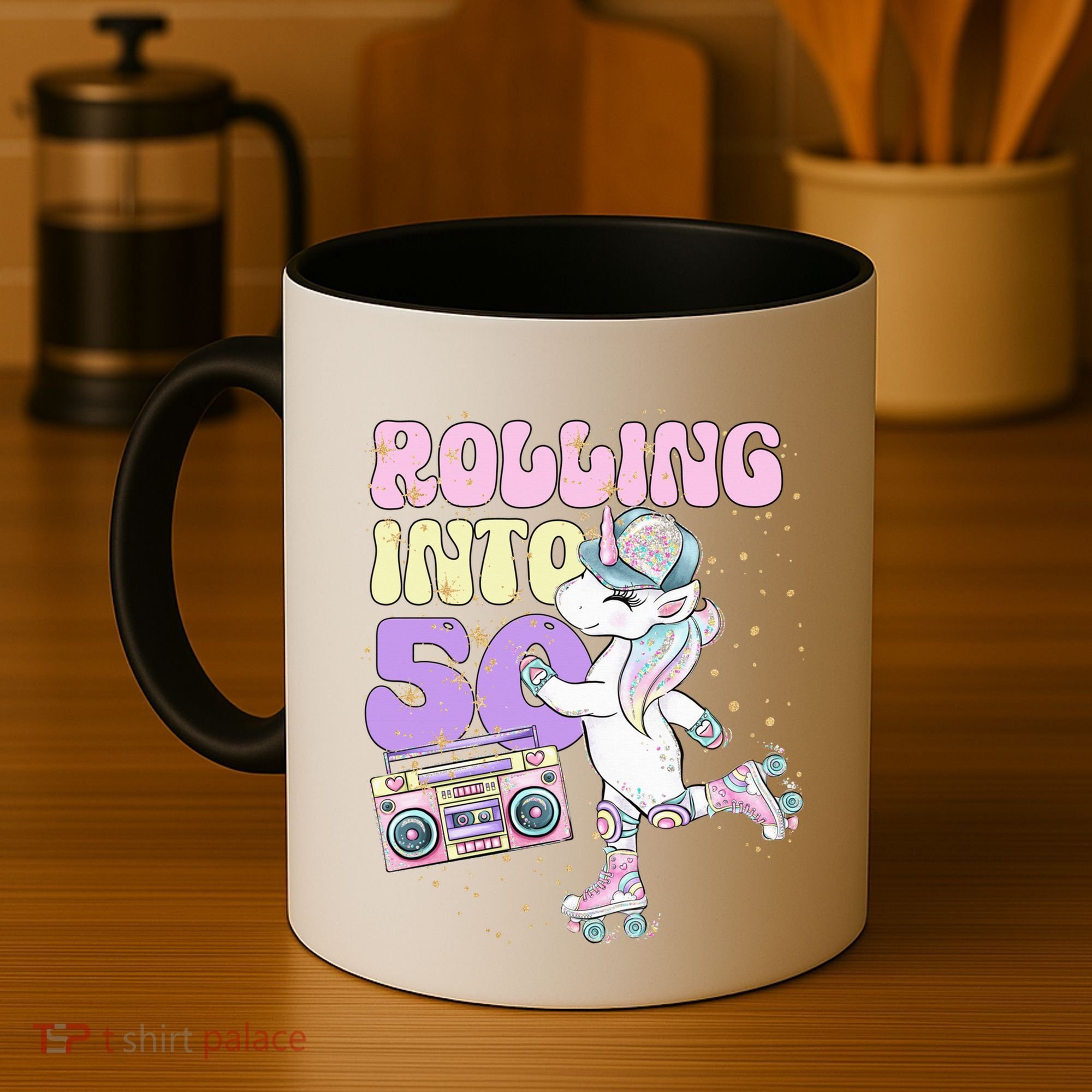 50th Birthday Roller Skate Party Unicorn Retro 90s Skating Coffee Mug