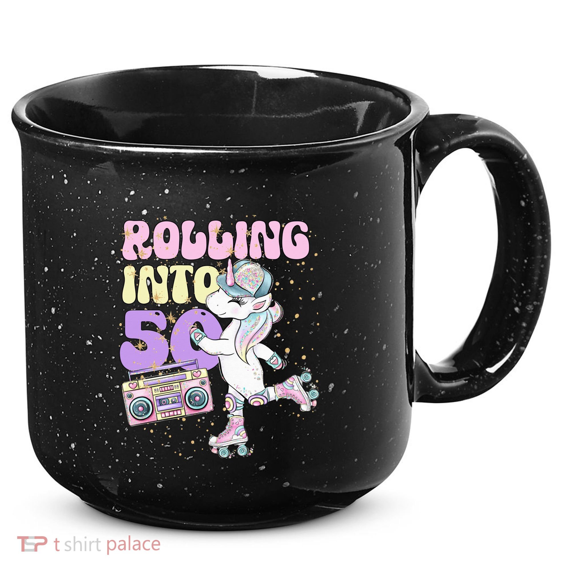 50th Birthday Roller Skate Party Unicorn Retro 90s Skating 15oz Campfire Ceramic Mug