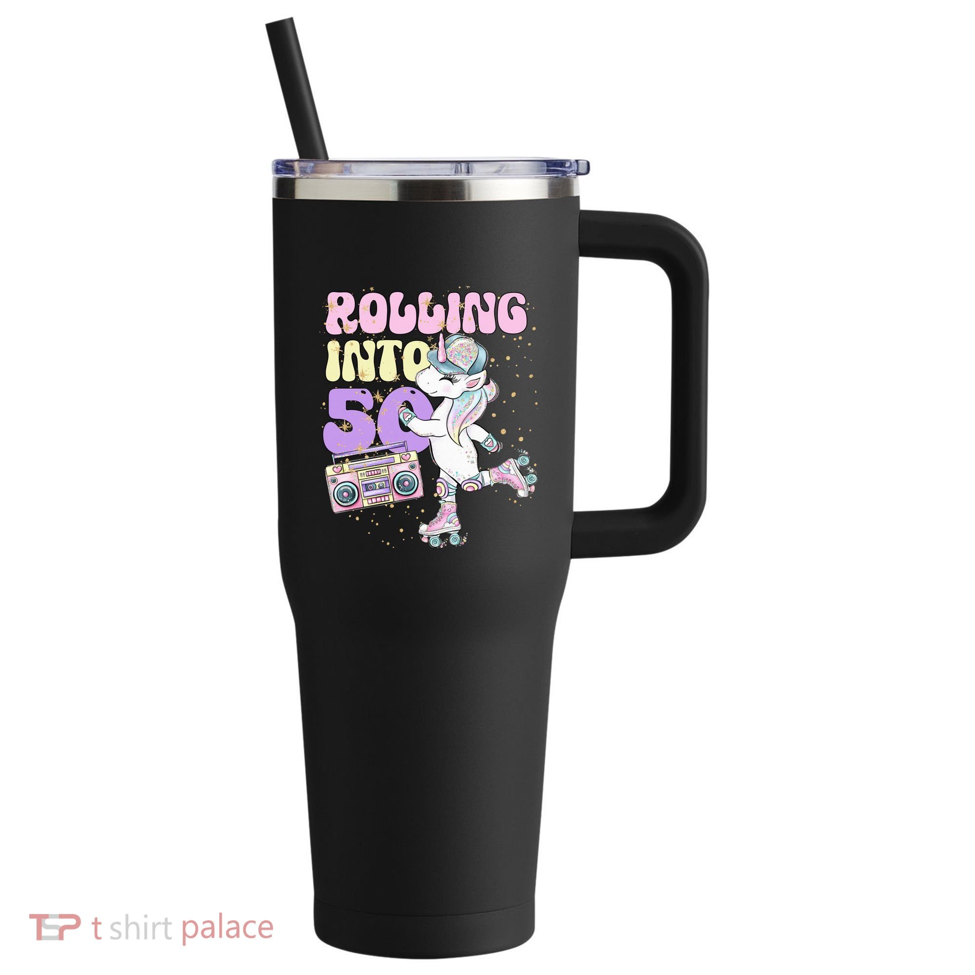 50th Birthday Roller Skate Party Unicorn Retro 90s Skating 40oz Vacuum Insulated Stainless Steel Travel Tumbler