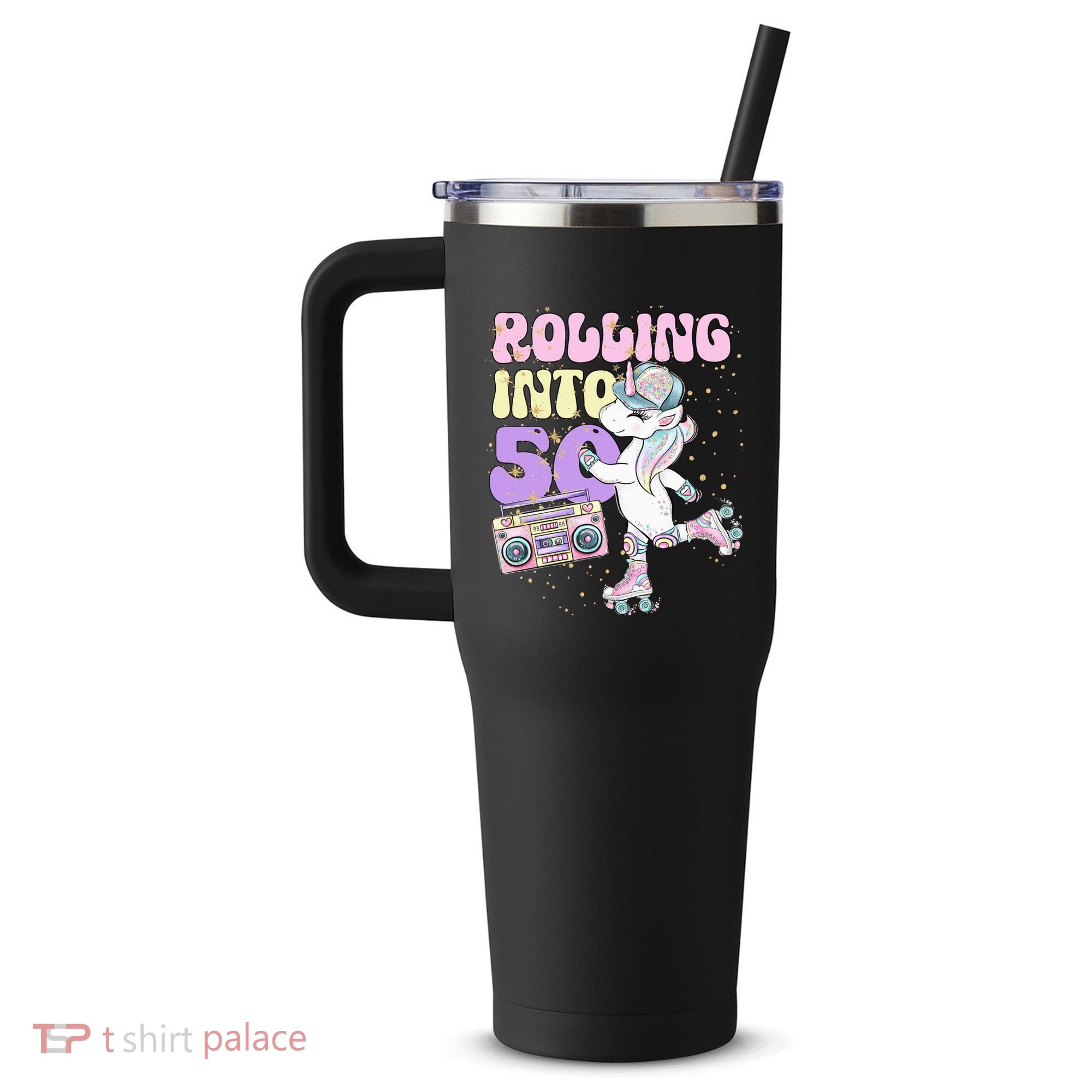 50th Birthday Roller Skate Party Unicorn Retro 90s Skating 40oz Vacuum Insulated Stainless Steel Travel Tumbler